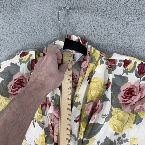 S. L. B. Womens M Colorful Floral Silk Button Long Sleeve Blouse Shoulder Pads - Picture 4 of 10